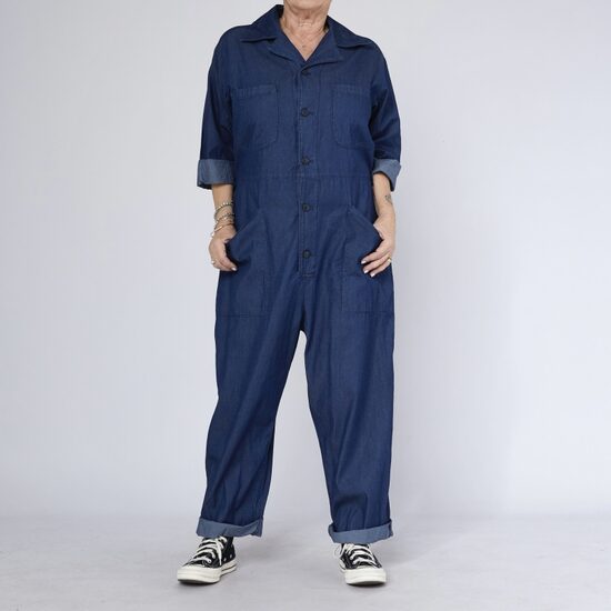 Sieviešu džinsa kombinezons ar brīvu piegriezumu 